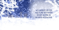 Kerstkaart winter in de stad blauw Binnenkant