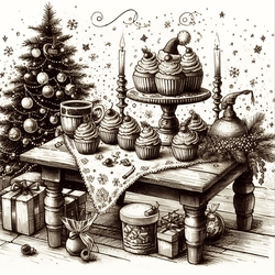 Pentekening_kersttafel_sepia_versjevanVERS Voorkant